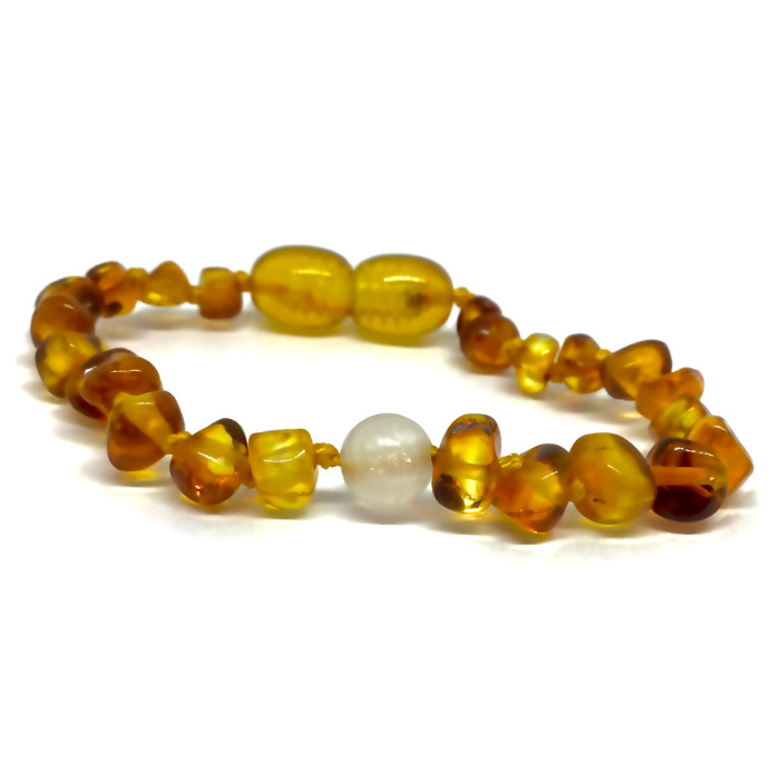 Pulseira - Tornozeleira UNO Âmbar Mel e Quartz Rosa Adulto