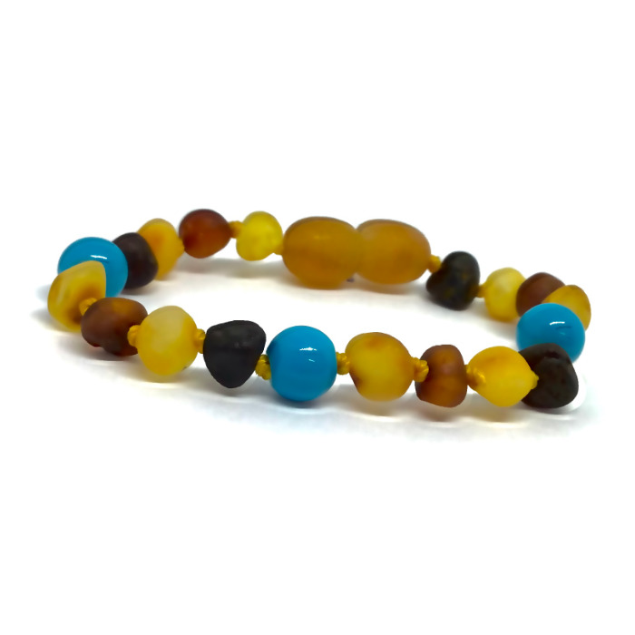 Pulseira - Tornozeleira de Âmbar Multicor Não Polido e Turquesa Adulto