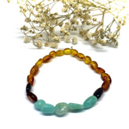 Pulseira de Âmbar Multicor e Amazonite Juvenil / Mulher (elástico)