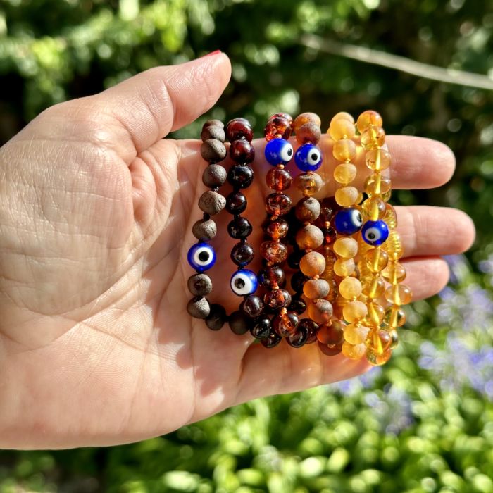 Pulseira - Tornozeleira de Âmbar Barroco Juvenil/Mulher com Olho
